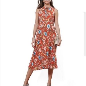 Donna Morgan Red Floral Pleated Midi Dress | Modest & Feminine | Size 14